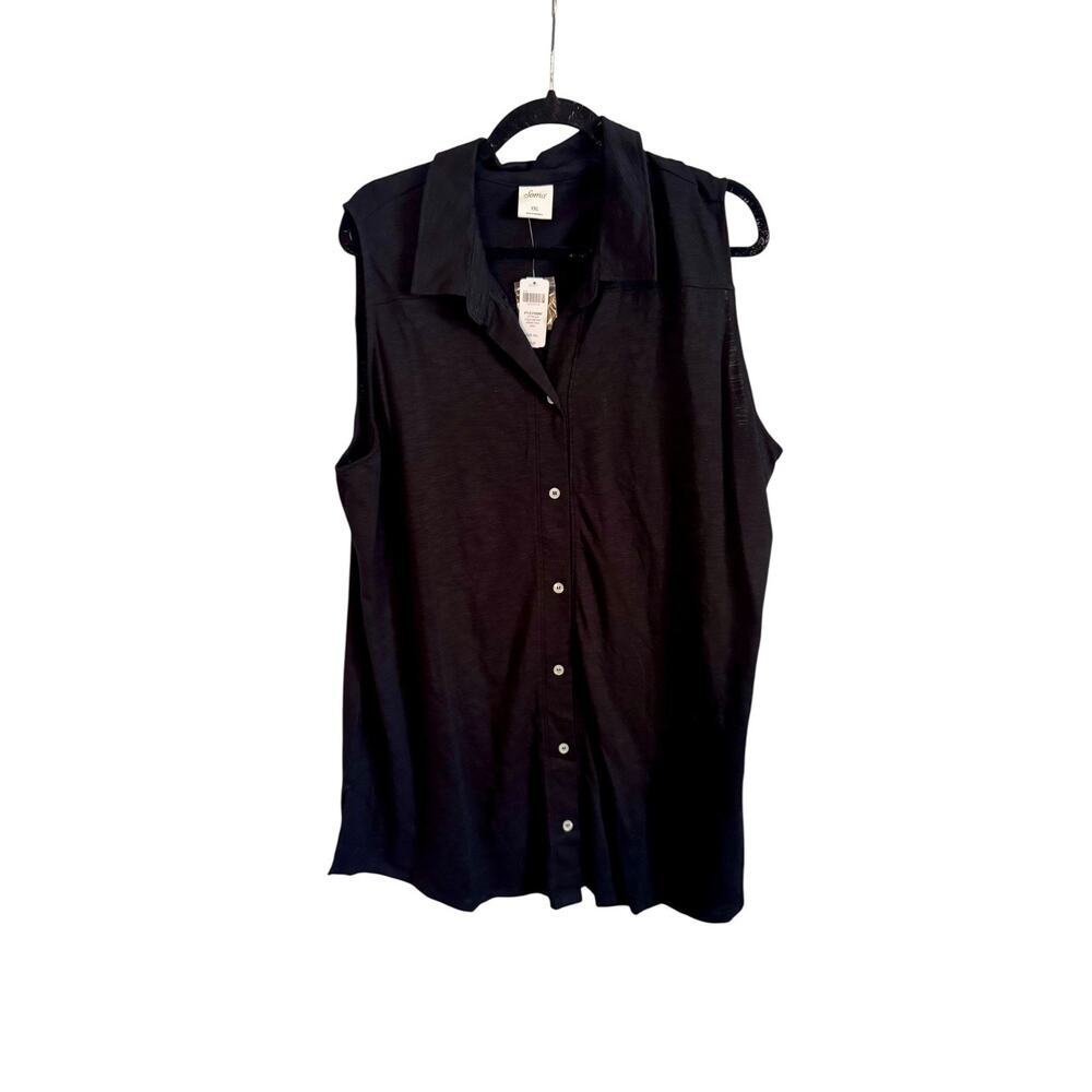 SOMA Sleeveless V Neck Tunic Slub Knit Top Black NWT Relaxed Fit Size XXL